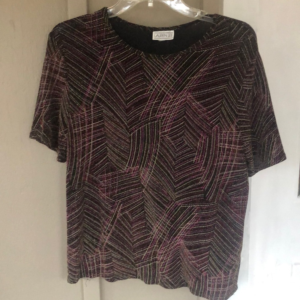 Vintage Lauren Lee Sparkly Metallic Striped Shirt Top Womens Size Medium 80s 90s